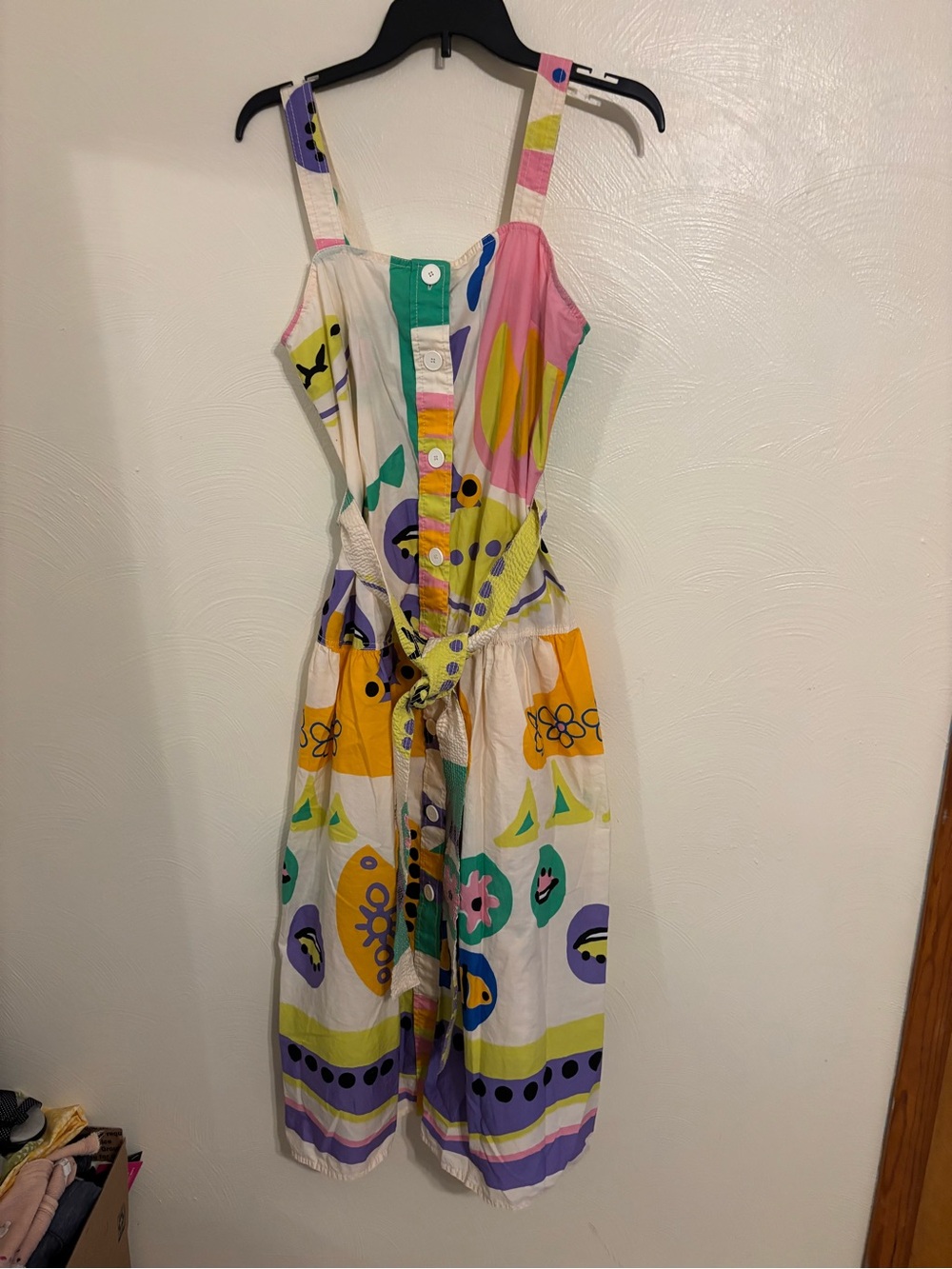 Zara Women’s M Abstract Print Button Front Midi Dress Belted Artsy Colorful